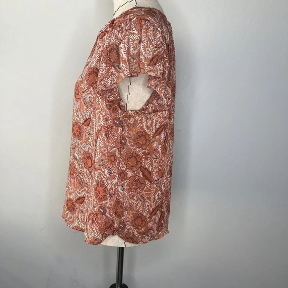 Joie Floral Rustic Orange Blouse Sz M Metallic Accent Threading Flowy Boho - Picture 4 of 9